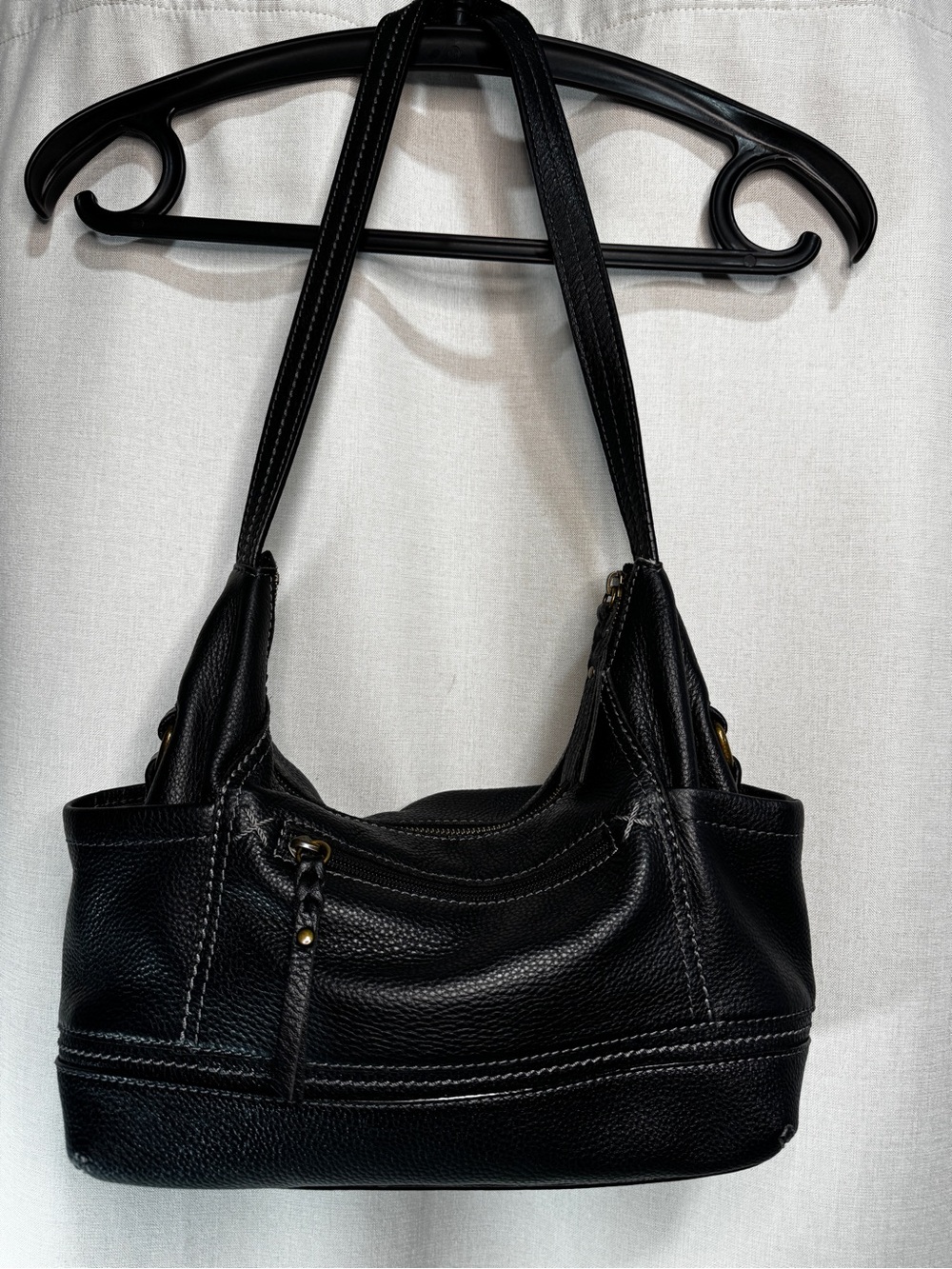 The Sak Black Leather Med Crescent Hobo Y2K Shoulder Bag Zip Top Outer Pockets